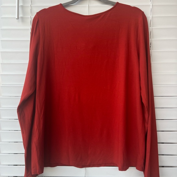 Eileen Fisher Top XL Light Weight Viscose Jersey Round Neck Tunic Red NWT Red - Picture 11 of 12